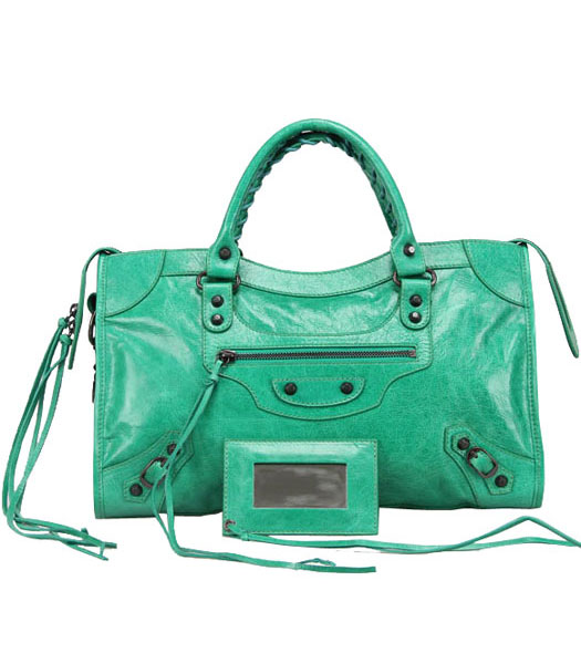 Balenciaga Motorcycle City Bag in erba verde petrolio importato Leath